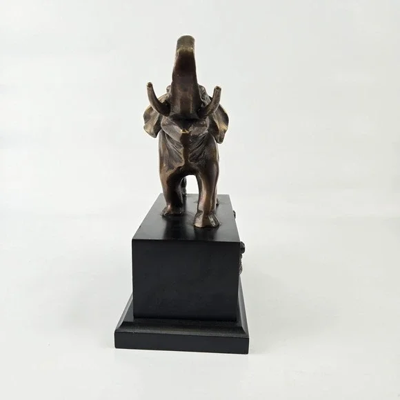 Vtg Elephant Bronze Sculpture - 8x7 Hot Cast, Stunning Wood Base Design.
